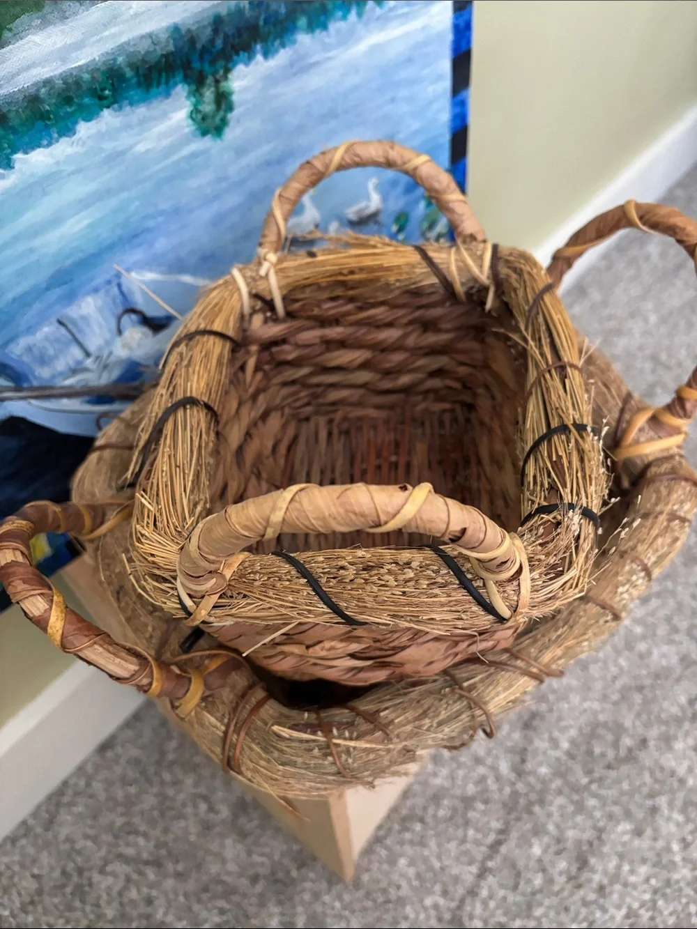 Pottery Barn Natural Woven Basket Set in Brown Tones
